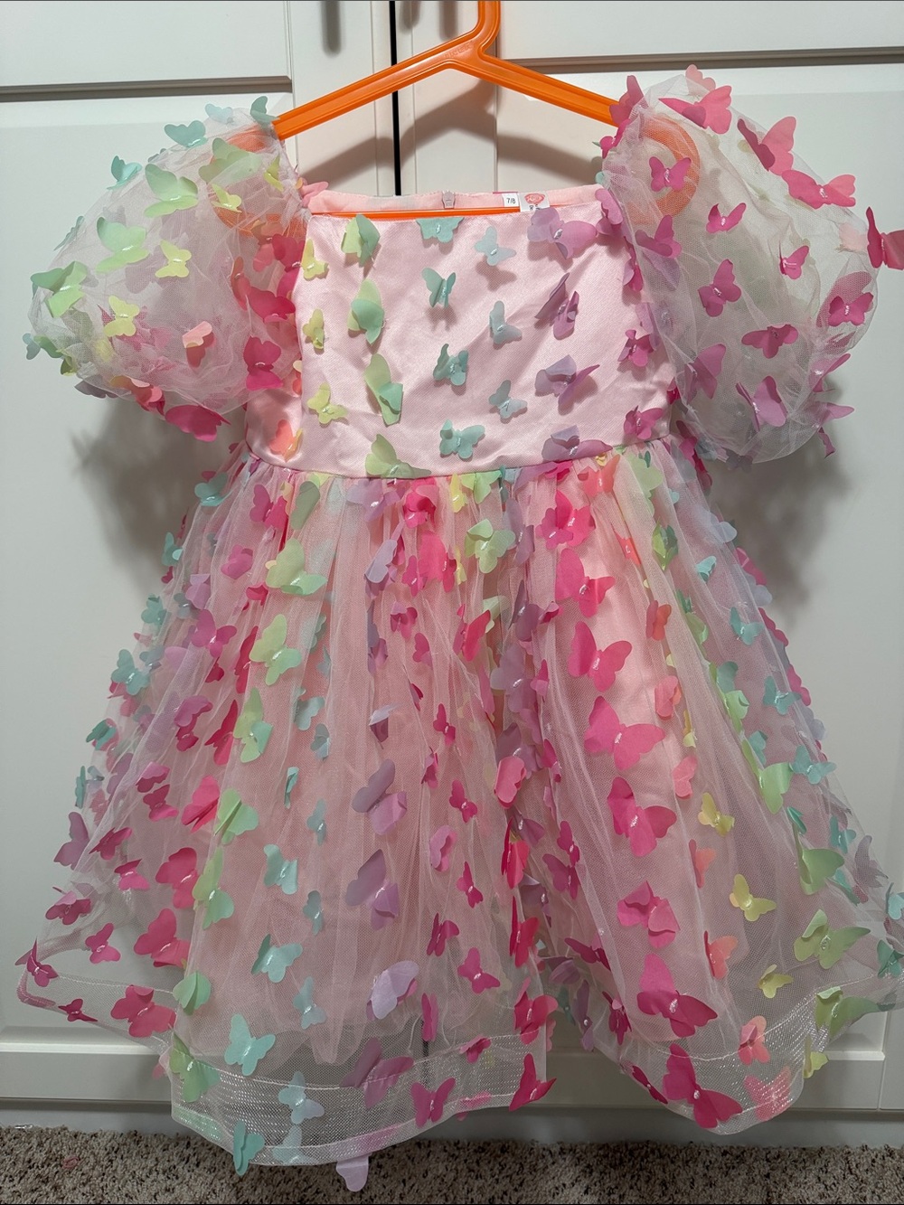 Girls Pink Butterfly Tulle Party Dress